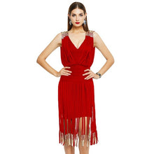 Load image into Gallery viewer, r Black Red Short Fringe Low Cut Beach Party Flapper Strap