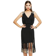 Load image into Gallery viewer, r Black Red Short Fringe Low Cut Beach Party Flapper Strap
