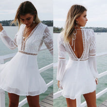 Load image into Gallery viewer, White Dress Evening Party Summer Casual V-Neck Beach Mini Sundress
